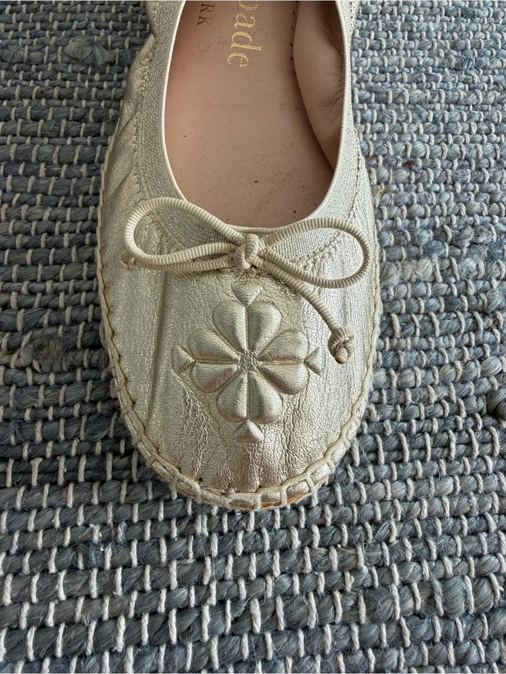 Kate Spade Clubhouse Leather Espadrille Flats  Gold Metallic
